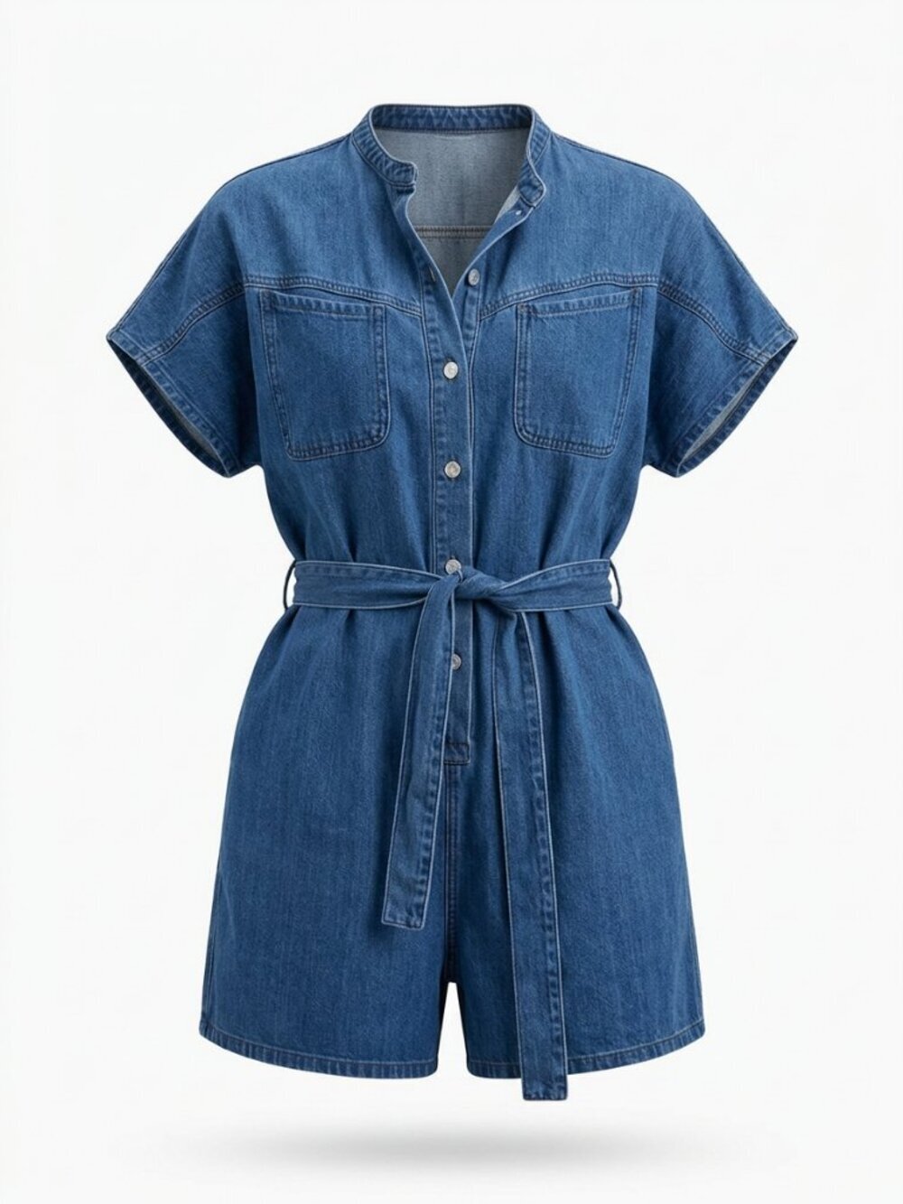 FRANK AND OAK Blue Denim Belted Utility Romper Short Sleeve organic cotton size - Picture 1 of 14